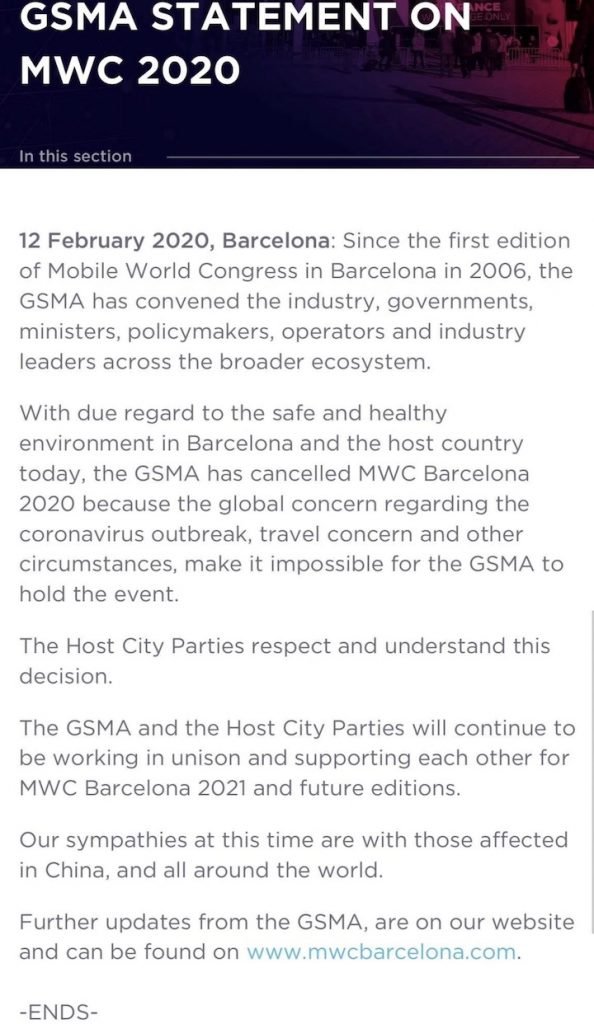 MWC 2020 canceled
