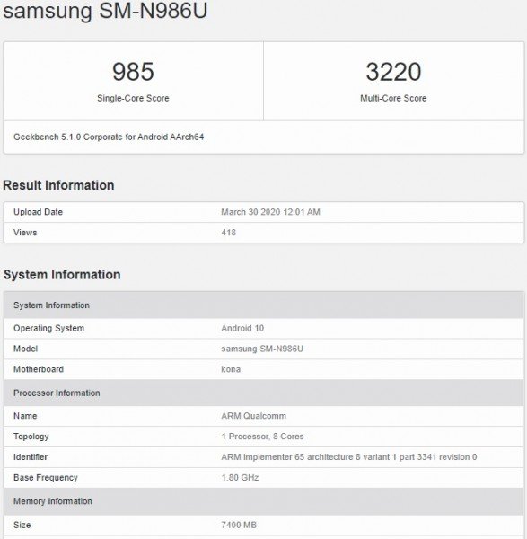 Note 20 Geekbench