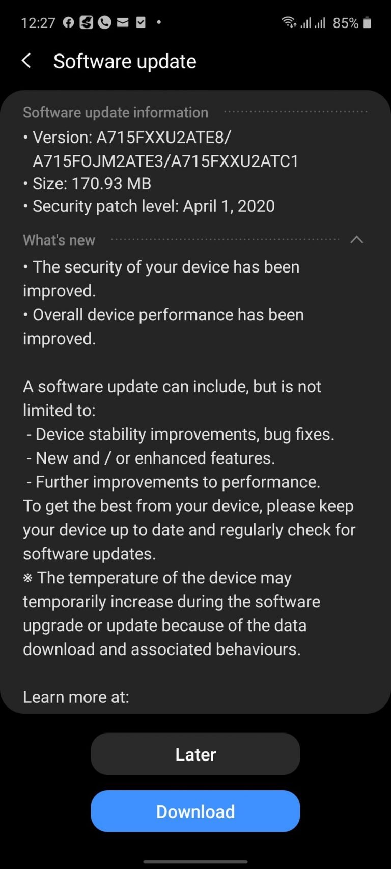 samsung a71 internal storage