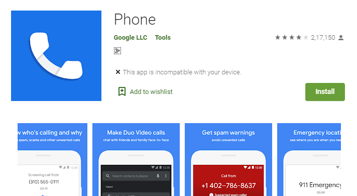 Google Phone App on Play Store