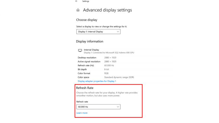 Windows 10 now allows you to change the Refresh Rate