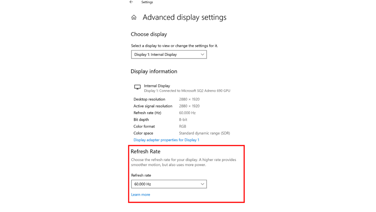Windows 10 now allows you to change the Refresh Rate