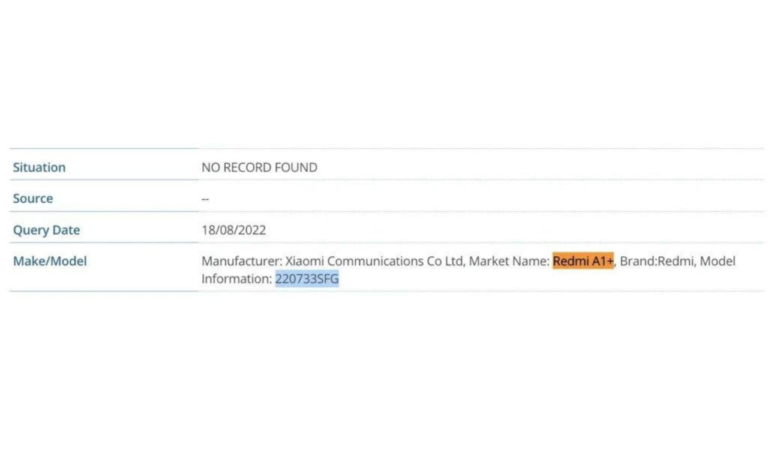 Redmi A1+ Get FCC